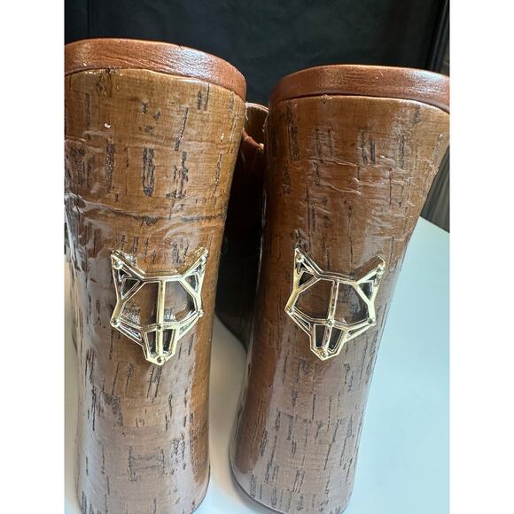 Naked Wolfe Womens 10 Tulip Tan Platform Wedge Mules Brown Leather Studded 70s - Picture 10 of 16